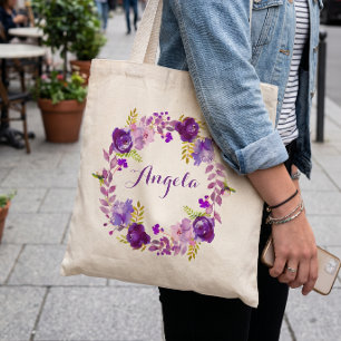Bolso De Tela Corona floral de lavanda púrpura lila para dama de