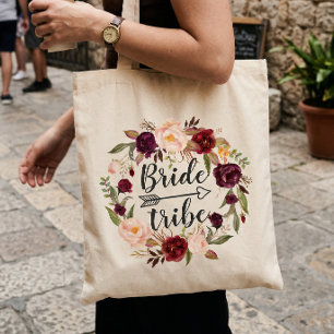 Bolso De Tela Corona floral de novia tribu de color rojo burdeos