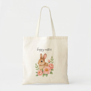 Bolso De Tela Corona floral de Pascua de aquarela marrón y rosa