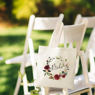 Bolso De Tela Corona floral de rosa burdeos acuarela novia