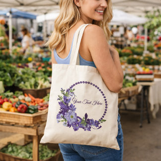 Bolso De Tela Corona floral morada | Texto personalizado Flor de