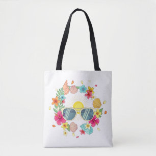 Bolso De Tela Corona Floral Tropical Gafas de sol Lona Blanca To
