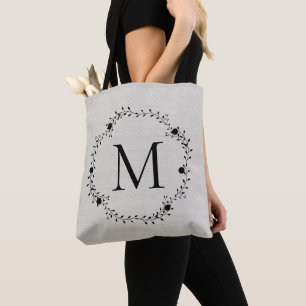 Bolso De Tela Corona monogramada con el fondo de lino