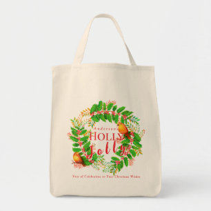 Bolso De Tela Corona Navideña Familia Blanca Alegre