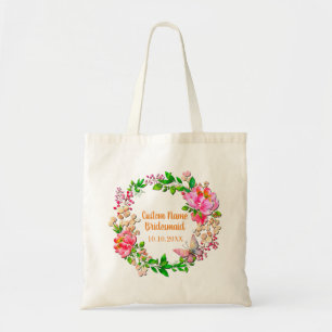 Bolso De Tela Corona Personalizada Acuarela Floral Rosa Boda