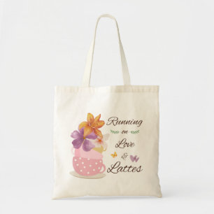 Bolso De Tela Corriendo con Amor y Lattes Arte Floral de Café