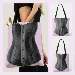 Bolso De Tela Corset de cosecha rosa y negra