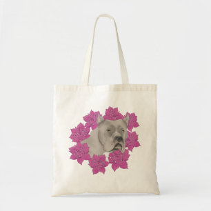 Bolso De Tela Corso de caña con flores rosadas