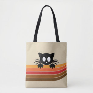 Bolso De Tela Cortar gato negro con rayas retro