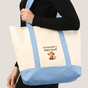 Bolso De Tela Cosas de bebé mono lindo nombre azul marrón