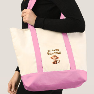 Bolso De Tela Cosas de bebé mono lindo nombre rosa marrón
