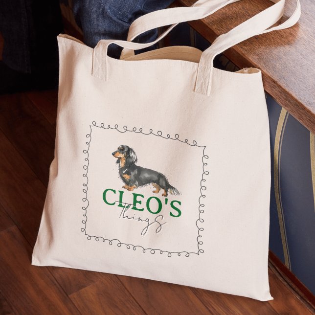 Bolso De Tela Cosas de perros de retrato de Dachshund, personali (Carry your new pet's favorite toys and treats in this Custom Dachshund Portrait Dog Things Tote Bag!)