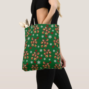 Bolso De Tela Cosmo Castaño Asado Y Copos De Nieve Invierno
