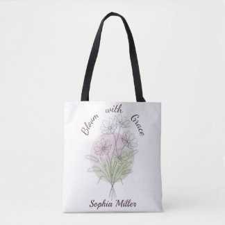Bolso De Tela Cosmos Botánico Floral Personalizado con Nombre Pe