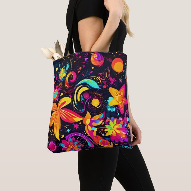 Bolso De Tela Cosmos Psicodélicos Florales (Detalle)