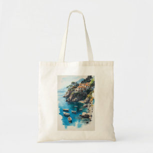 Bolso De Tela Costa de Amalfi Soñadora: Diseño de Pintura Acuare
