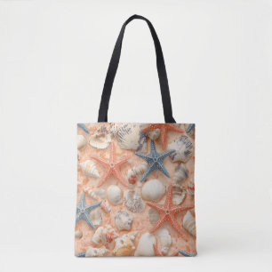 Bolso De Tela Costa Rústica - Aguas marinas, pez estrella, arrec