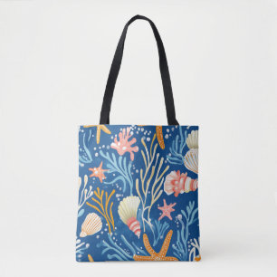 Bolso De Tela Costa Rústica - Aguas marinas, pez estrella, arrec