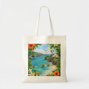 Bolso De Tela Costa tropical de Niue Hibiscus y Plumeria Playa