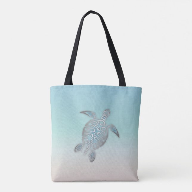 Bolso De Tela Costa turquesa estilo playa de tortuga de mar plat (Reverso)