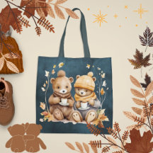 Cosy Autumn Teddy Bear Tote Bag