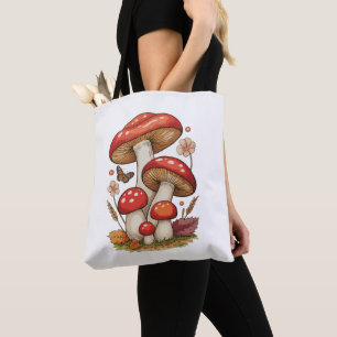 Bolso De Tela Cottagecore de Hongos Sublimación Goblincore