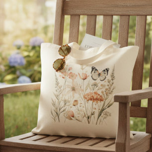 Bolso De Tela Cottagecore Floral y Mariposas de Todos los Días