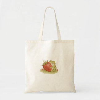 Bolso De Tela Cottagecore Frog Hugging Strawberry Illustration