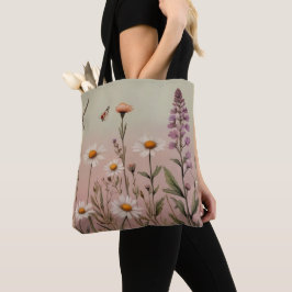 Bolso De Tela Cottagecore Lavender and Daisy Floral Botanical