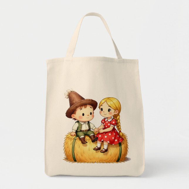 Bolso De Tela Country Kids on a Hay Bale (Frente)