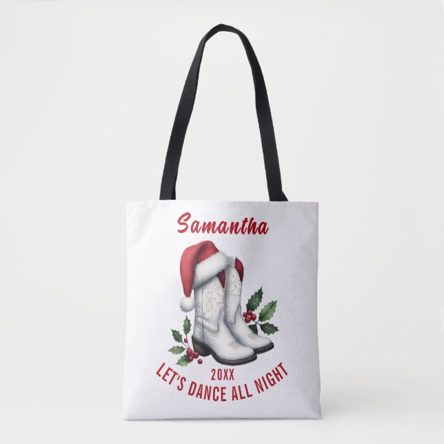 Bolso De Tela Country Western White Cowboy Boots Tote (Anverso)