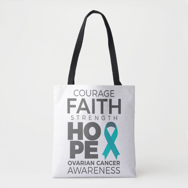 Bolso De Tela Courage Faith Strength Hope Ovarian Awareness (Anverso)
