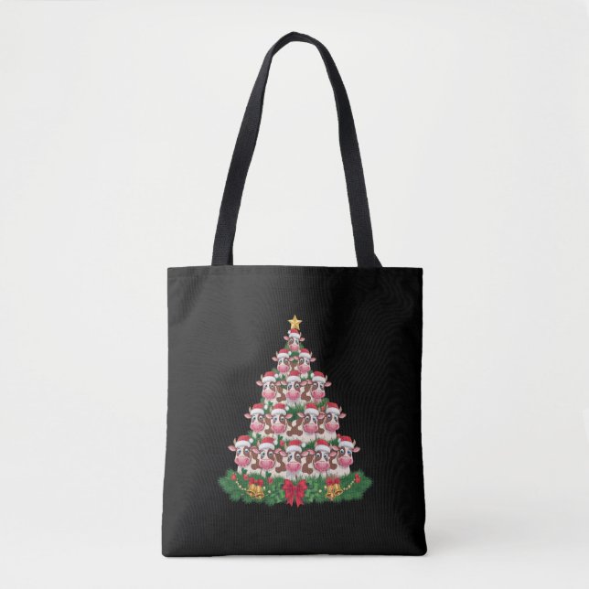 Bolso De Tela Cow Christmas Tree Funny Cow Lover Cow Xmas (Anverso)