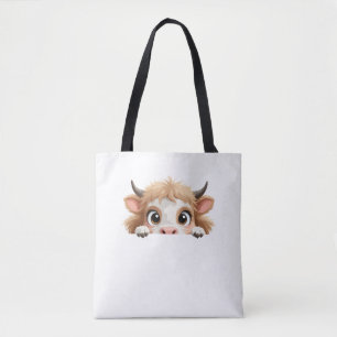Bolso De Tela Cow Peeking Cute Adorable Gracioso Personalizado A