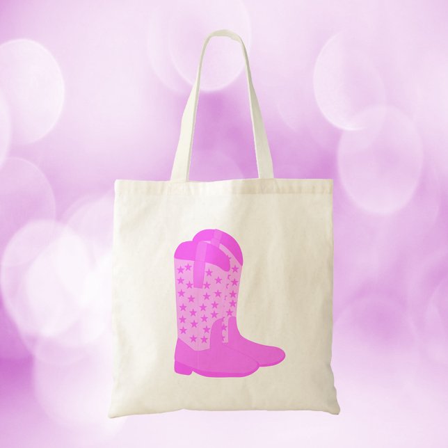 Bolso De Tela Cowboy Boots Stars Pink (A tote bag with a pair of pink cowboy boots with stars)