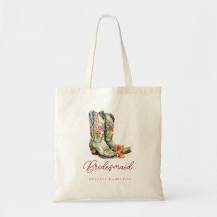 Bolso De Tela Cowboy Boots Watercolor Floral Bridesmaid