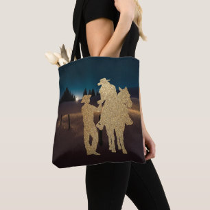 Bolso De Tela Cowboy Cowgirl Horse Romántico Moonlight Toag