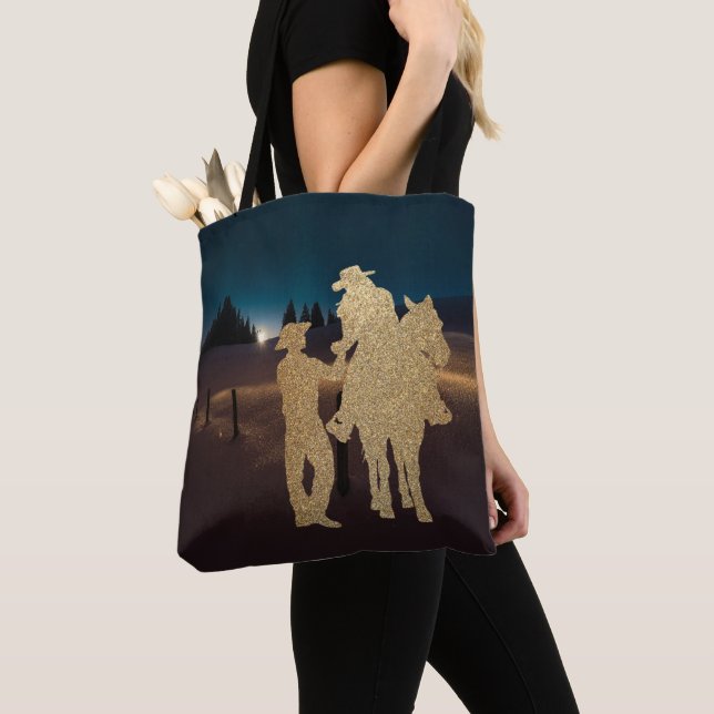 Bolso De Tela Cowboy Cowgirl Horse Romántico Moonlight Toag (Detalle)