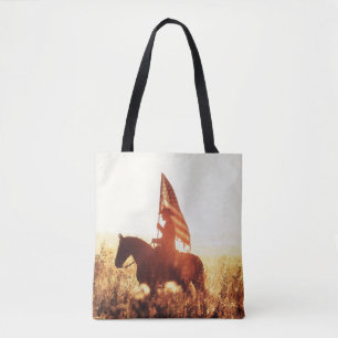 Bolso De Tela Cowboy Retrato Tema de la bandera de los Estados U