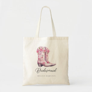 Bolso De Tela Cowboy rosado boots Watercolor Flora Bridesmaid