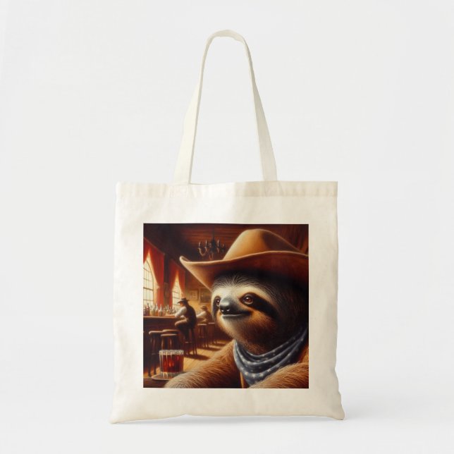 Bolso De Tela Cowboy Sloth en Saloon (Frente)