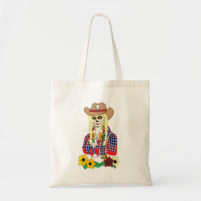 Bolso De Tela Cowgirl Sugar Skull (Frente)