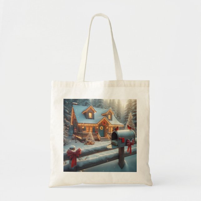 Bolso De Tela Cozy Christmas Cabin Winter Wonderland (Frente)