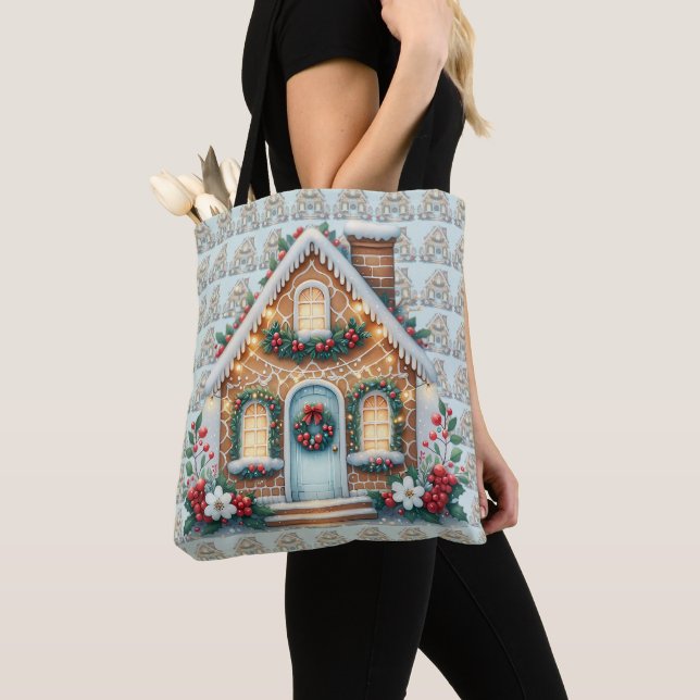 Bolso De Tela Cozy Gingerbread House Holiday Illustration (Detalle)