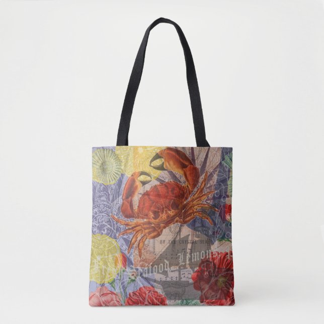 Bolso De Tela Crab Nautical Beach Art (Anverso)