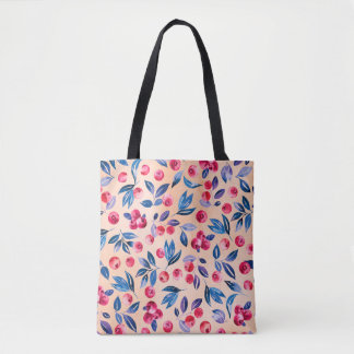 Bolso De Tela Cranberías y hojas, berrias silvestres de color ag