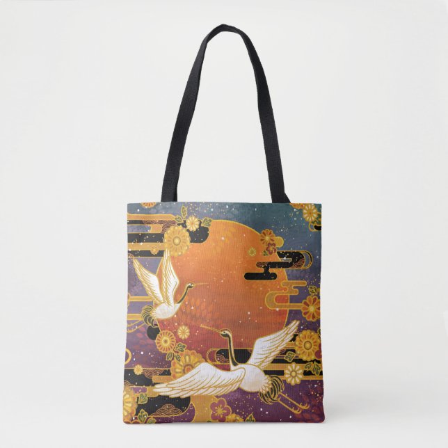 Bolso De Tela Crane Bird Chrysanthemum Patrón japonés (Anverso)