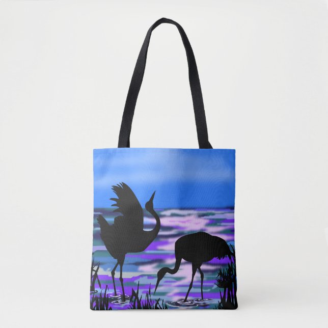 Bolso De Tela Crane Birds Tote Bag Sunset Lake (Anverso)
