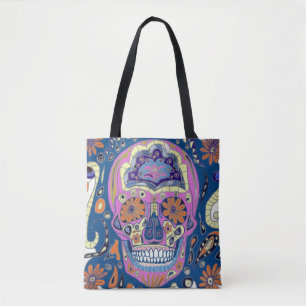Bolso De Tela Cráneo con Patrón Colorido