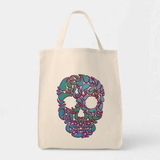 Bolso De Tela Cráneo de caramelo en azul, verde y rosa (Frente)